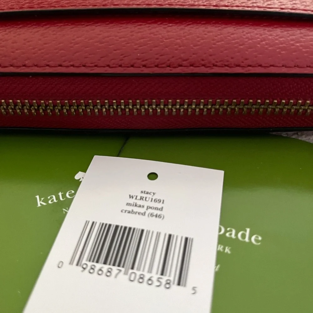 KATE SPADE ♠️ LEATHER STACY MIKAS POND CONTINENTAL WALLET IN CRAB RED - Picture 3 of 8